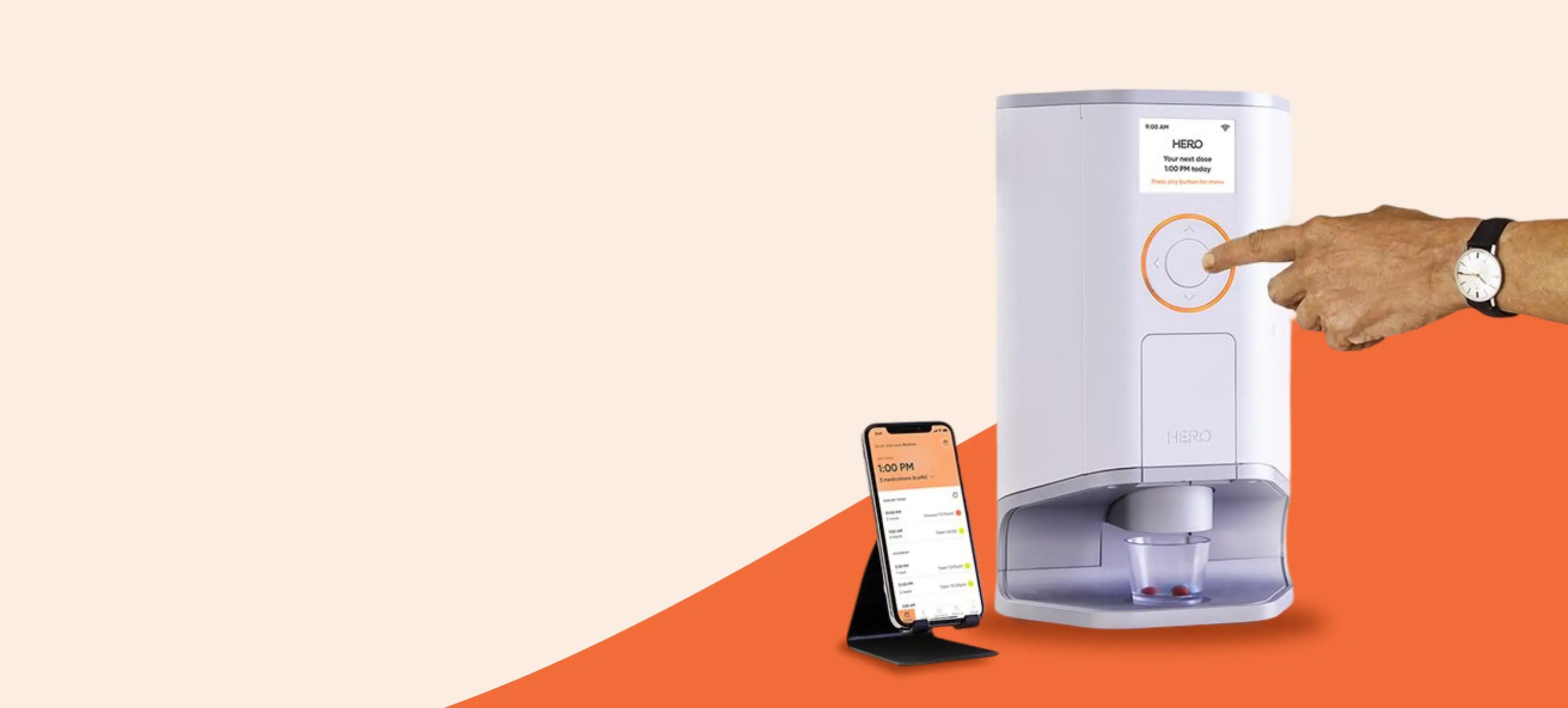 hero finger press app orange cut bg desktop