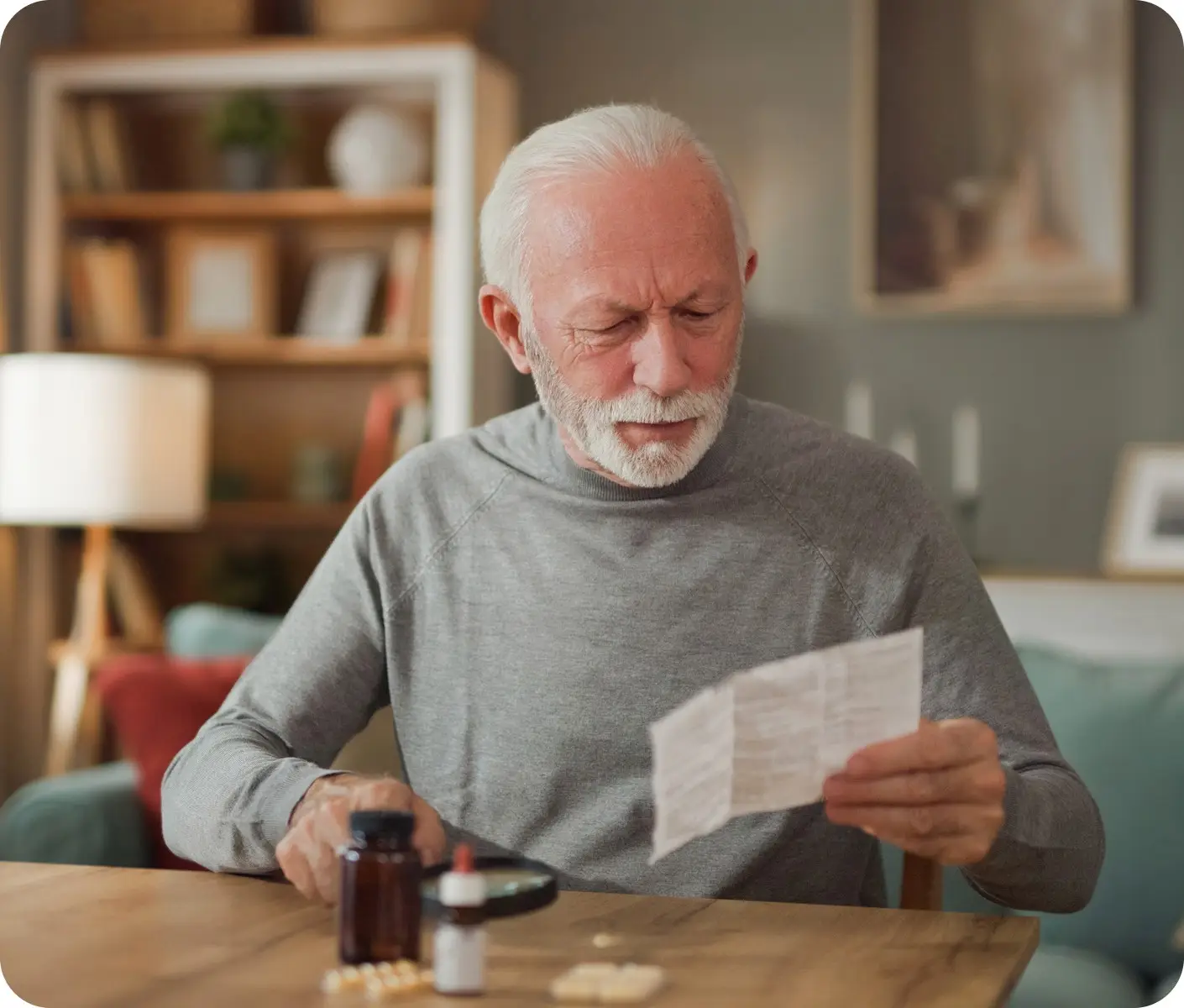older adult reading prescription