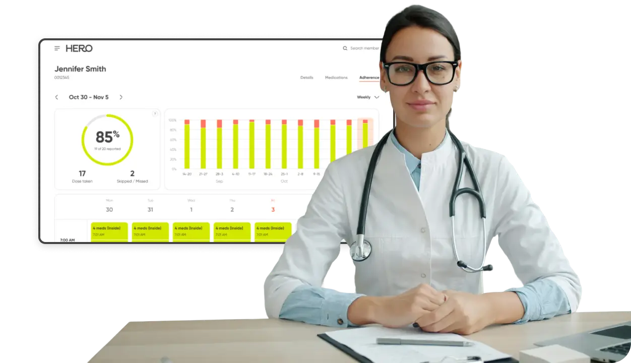 woman doctor desk with graphic prov